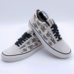 Vans Off The Wall Mens 8.5 Womens 10 White Canvas Checkers Pirate Skulls 721278